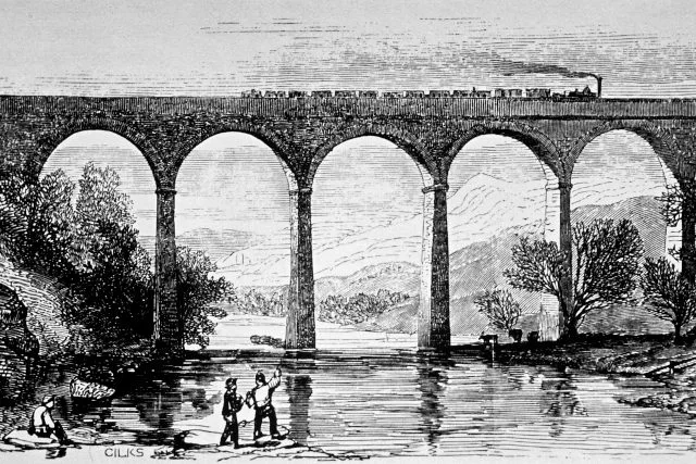 1840s view of train crossing Lowther Viaduct